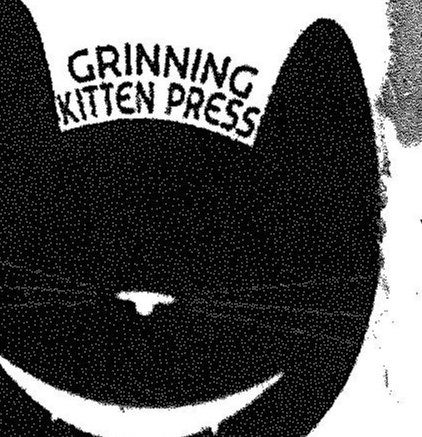 logo of a grinning cat’s head with “grinning kitten press” over the top, between the ears
